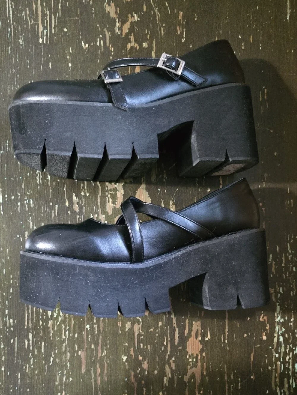 Black Platform Mary Jane Shoes with Buckle Strap